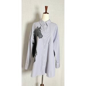 Maeve Anthropologie Bennett Equestrian Blue Striped Button Up Top
Size Large